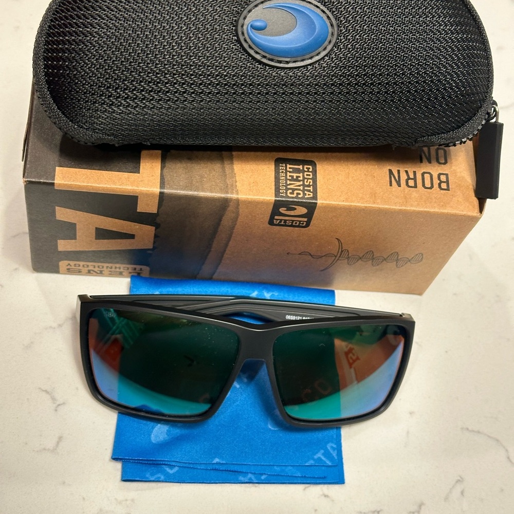 Costa Matte Black Sunglasses with Green Mirror Lenses
